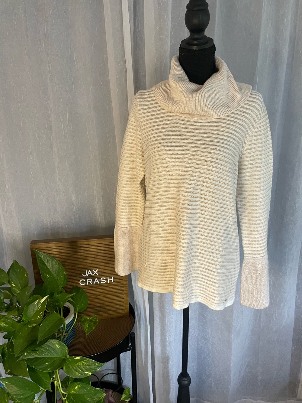 Calvin Klein Ivory Ribbed Cowl Neck Sweater